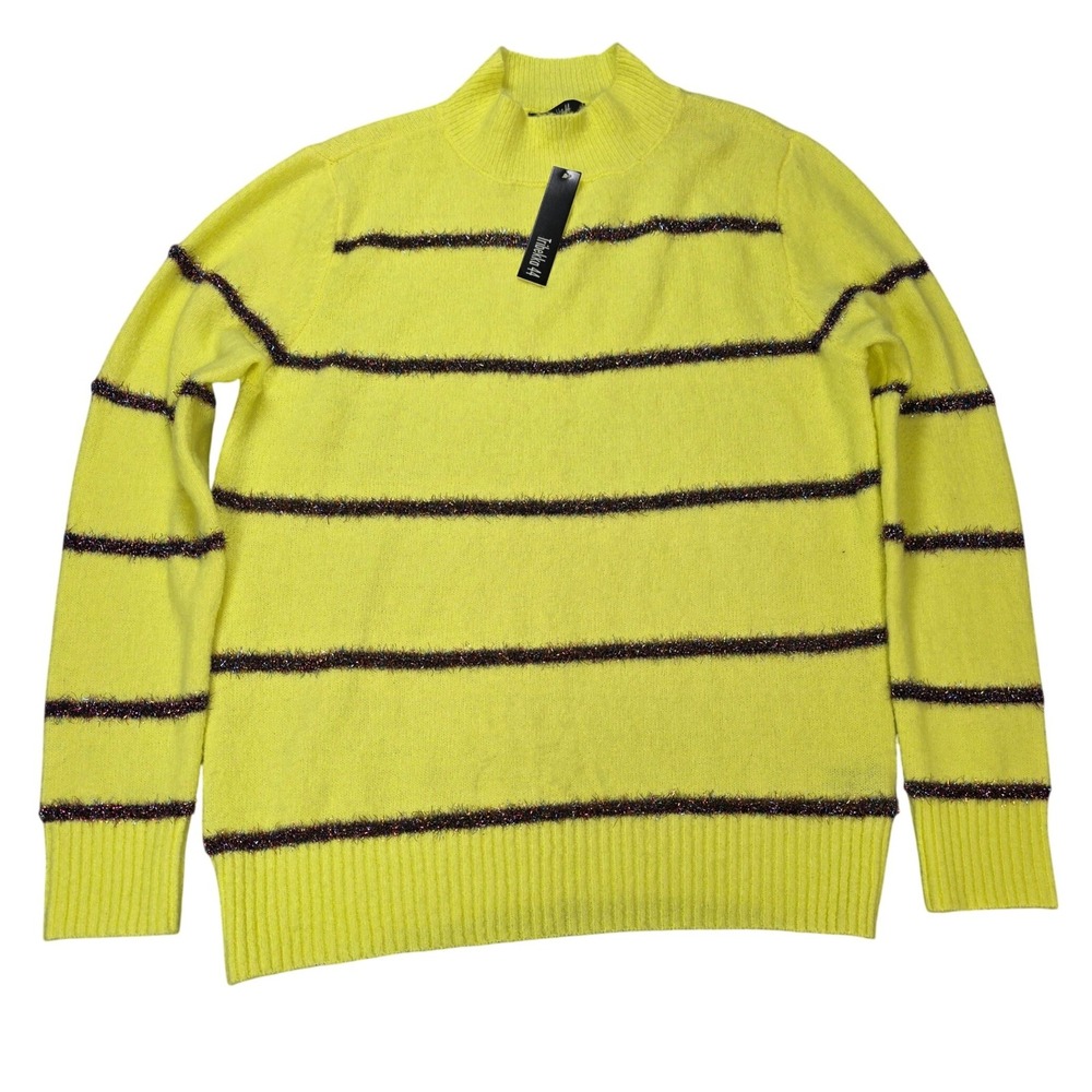 Tribekka 44 Striped Knit Sweater Women's Size L Citron Yellow Rainbow Tinsel NWT